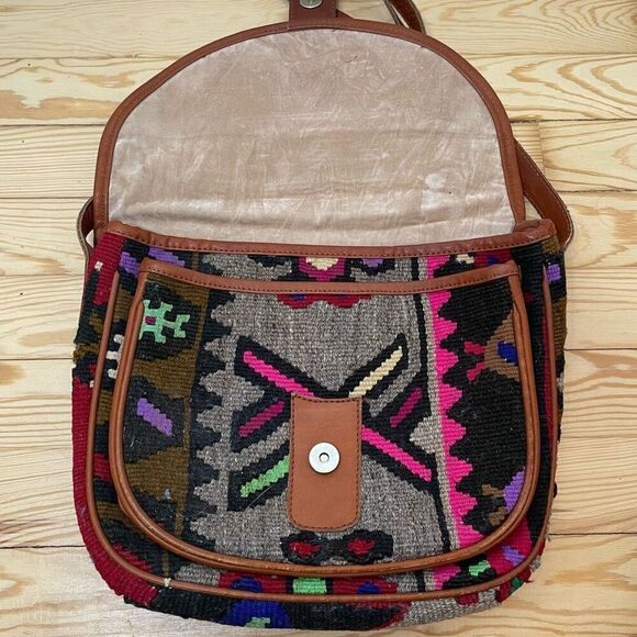 EM MAY Turkish Kilim Wool Handbag Crossbody Messenger Bag Purse Unique Suede - Picture 6 of 10